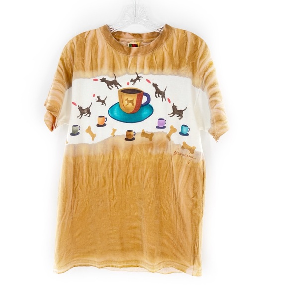 Branning Vintage Tie Dyed Hand-Stenciled Coffee Cups & Dogs T-Shirt Size Medium - Picture 16 of 16
